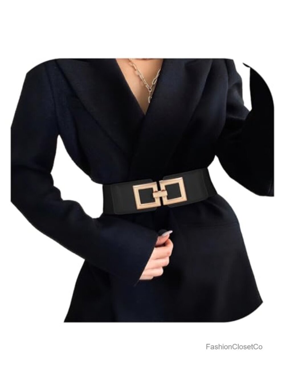 Wide Stretchy Elastic Belt with Gold Buckle for Dresses Vintage Waist Belt